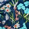 Blue-Pink-Multi Floral Printed Crepe Momie Georgette Woven Fabric By the Yard